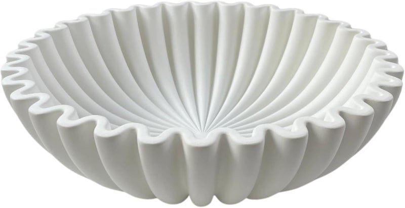 OAOKA Concrete Decorative Bowl - White Large Decorative Bowls for Home Decor - Coffee Table Bowl Decor - Scalloped Ruffle Centerpiece Bowl - Image 1